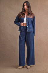FATIMA OVERSIZED DENIM LEATHER CONTRAST JACKET