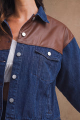FATIMA OVERSIZED DENIM LEATHER CONTRAST JACKET