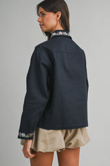 AMELIANA TWILL OVERSIZED EMBROIDERY JACKET