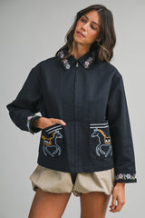 AMELIANA TWILL OVERSIZED EMBROIDERY JACKET