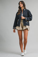 AMELIANA TWILL OVERSIZED EMBROIDERY JACKET