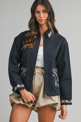 AMELIANA TWILL OVERSIZED EMBROIDERY JACKET