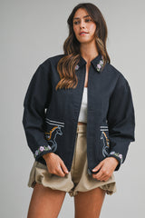 AMELIANA TWILL OVERSIZED EMBROIDERY JACKET