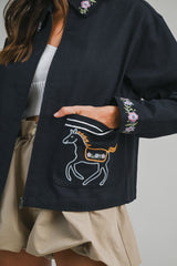 AMELIANA TWILL OVERSIZED EMBROIDERY JACKET