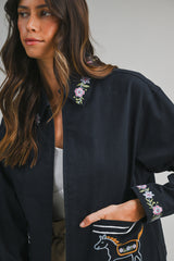 AMELIANA TWILL OVERSIZED EMBROIDERY JACKET