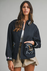 AMELIANA TWILL OVERSIZED EMBROIDERY JACKET