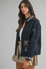 AMELIANA TWILL OVERSIZED EMBROIDERY JACKET