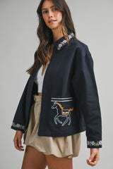 AMELIANA TWILL OVERSIZED EMBROIDERY JACKET