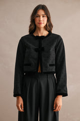 MIRIAM DOT VELVET FRONT BOW JACKET