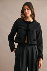MIRIAM DOT VELVET FRONT BOW JACKET
