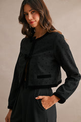 MIRIAM DOT VELVET FRONT BOW JACKET