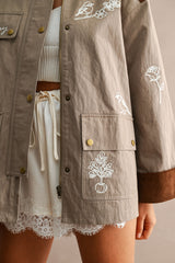 ABBEY EMBROIDERED CONTRAST COLLAR TWILL JACKET