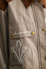 ABBEY EMBROIDERED CONTRAST COLLAR TWILL JACKET