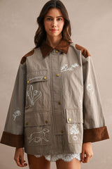 ABBEY EMBROIDERED CONTRAST COLLAR TWILL JACKET