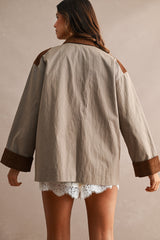 ABBEY EMBROIDERED CONTRAST COLLAR TWILL JACKET