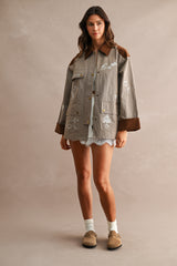 ABBEY EMBROIDERED CONTRAST COLLAR TWILL JACKET