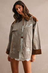 ABBEY EMBROIDERED CONTRAST COLLAR TWILL JACKET