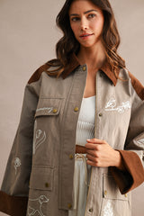ABBEY EMBROIDERED CONTRAST COLLAR TWILL JACKET