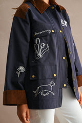 ABBEY EMBROIDERED CONTRAST COLLAR TWILL JACKET