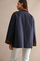 ABBEY EMBROIDERED CONTRAST COLLAR TWILL JACKET