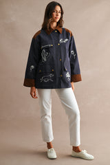 ABBEY EMBROIDERED CONTRAST COLLAR TWILL JACKET