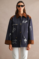 ABBEY EMBROIDERED CONTRAST COLLAR TWILL JACKET