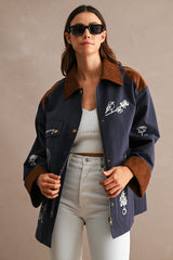 ABBEY EMBROIDERED CONTRAST COLLAR TWILL JACKET