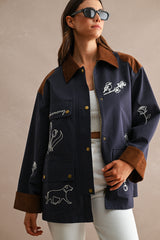 ABBEY EMBROIDERED CONTRAST COLLAR TWILL JACKET