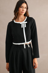 JOHANNA CONTRAST BANDED CROP BOW JACKET