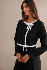 JOHANNA CONTRAST BANDED CROP BOW JACKET