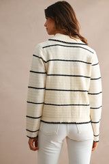 NOVA COLLARED CONTRAST STRIPE KNITTED CARDIGAN