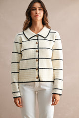 NOVA COLLARED CONTRAST STRIPE KNITTED CARDIGAN
