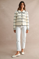 NOVA COLLARED CONTRAST STRIPE KNITTED CARDIGAN