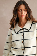 NOVA COLLARED CONTRAST STRIPE KNITTED CARDIGAN