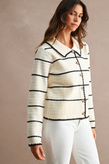 NOVA COLLARED CONTRAST STRIPE KNITTED CARDIGAN