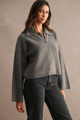 ALMA COLLARED KNITTED ZIP UP SWEATER