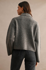 ALMA COLLARED KNITTED ZIP UP SWEATER