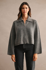 ALMA COLLARED KNITTED ZIP UP SWEATER