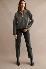 ALMA COLLARED KNITTED ZIP UP SWEATER