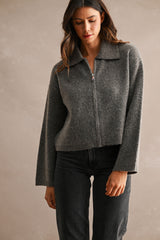 ALMA COLLARED KNITTED ZIP UP SWEATER