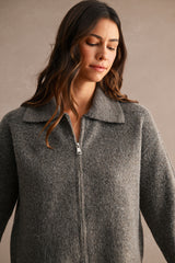 ALMA COLLARED KNITTED ZIP UP SWEATER
