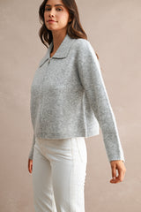 ALMA COLLARED KNITTED ZIP UP SWEATER