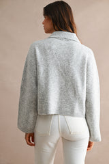 ALMA COLLARED KNITTED ZIP UP SWEATER