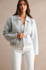 ALMA COLLARED KNITTED ZIP UP SWEATER