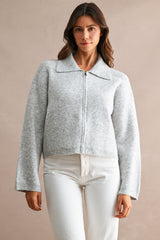 ALMA COLLARED KNITTED ZIP UP SWEATER