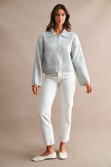 ALMA COLLARED KNITTED ZIP UP SWEATER