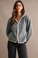 MEIRA CONTRAST DETAIL HOODIE ZIP UP CARDIGAN