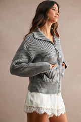 BLAKE RIBBED ZIP UP CARDIGAN