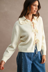 ADLEY RUFFLE COLLAR OPEN TIE CARDIGAN