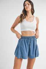 MADELENE PLEATED CHAMBRAY SHORTS